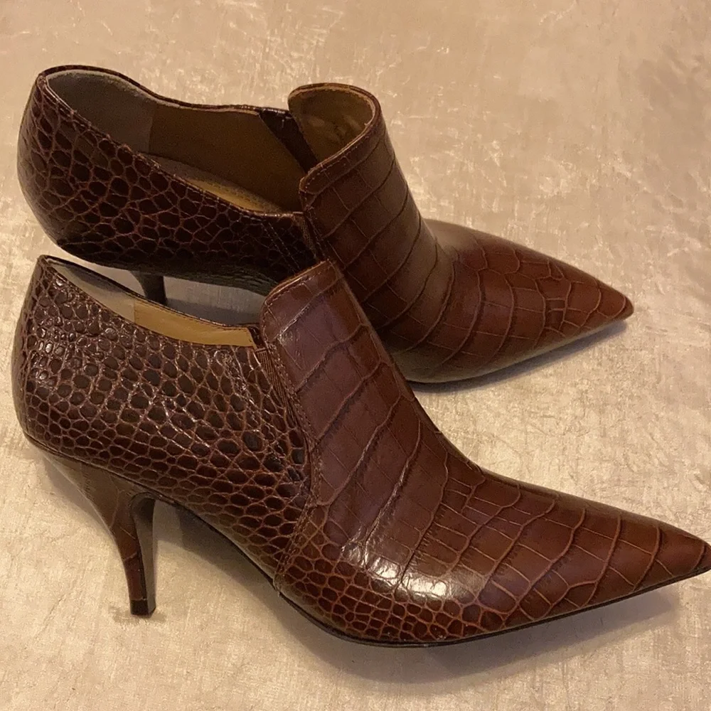 Tory Burch Georgina Croc Ankle Heel Pointed Toe